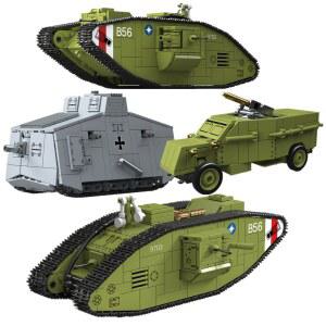 군사 전쟁 시리즈 제1차 세계 대전 빌딩 블록 세트 중전차 장갑차 모델 DIY 어린이 장난감 소년 생일 선물