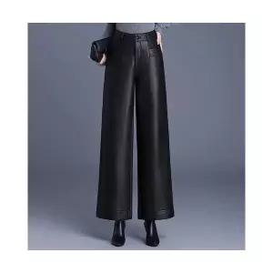 여성 편안한 슬랙스 일자핏 하이웨스트 슬림 와이드 바지 겨울 오피스룩 롱 가죽 스포M4