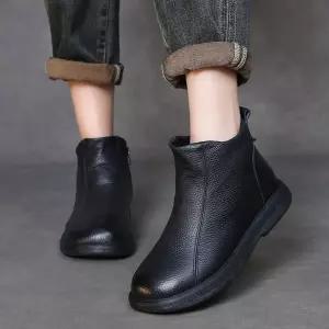 두층소가죽 플랫워커 면부츠 추동 기모 플랫 양털 앵클부츠 여자신발 패션 원템4