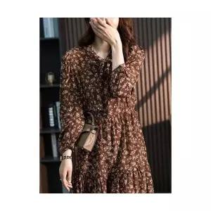 마킷4 여성 미디 스커트 도라지 브이넥 원피스 겨울 프렌치 럭셔리 A라인 허리조임 플라워 JEN4