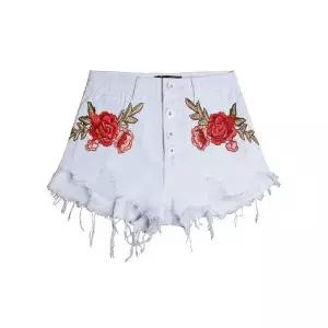 헐크 여성 여친 청반바지 데님 수술 플라워 자수 화이트 핫팬츠 KKE4