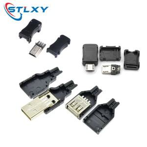 A타입 수 USB 4 핀 플러그 소켓 커넥터  블랙 플라스틱 커버  마이크로 MK5P 미니 소형 DIY 키트  10 세트