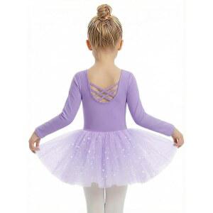 긴소매 발레 레오타드, 십자형 등 레오타드 퍼플., 5-6세 콤보 스커트 탈착식 의상, 포함, 샤이니 댄스