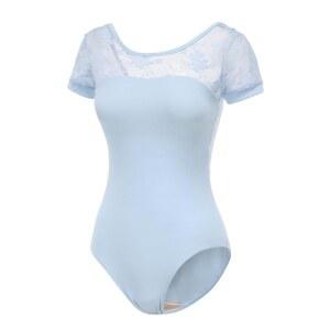 Lanbodance 여성용 반소매 발레 레오타드 댄스 블루 바디수트, 성인 스카이 레이스 체조