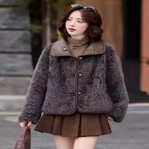 여자재킷 가죽 양면 더블 퍼 코트 가을 겨울 숄 칼라 털 일체형 상의 원템4