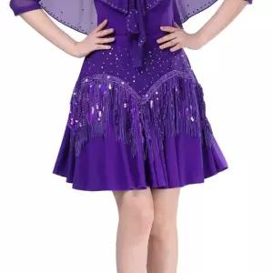 댄스스커트 여성 줌바 사교 라틴 라인댄스 방송 모던 퍼플 태슬 스커트 L