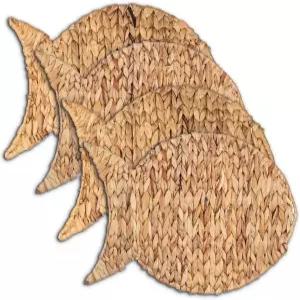 직조 생선 플레이스 매트 세트 4 (12 x17 ) u2013 워터 히아신스 실내용 식탁용 농가 보호 위커 라탄