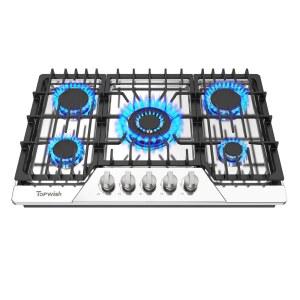 30인치 쿡탑, 고효율 SABAF 버너 5개가 장착된 TOPWISH 가스레인지 탑, 41400 BTU, NG/LPG 컨버터블 304 스테인리스 스틸 내장 프로판 스토브탑, 열전대 보호 기능, 120V AC
