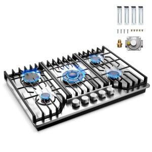 히브세 쿡탑 30인치, 밀폐 버너 5개 , 내장형 가스레인지 탑 스테인리스 프로판 쿡탑, 열전대 보호 기능, NG/LPG 컨버터블