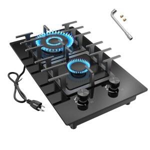 나페윈 2 버너 가스레인지 프로판 쿡탑, 열전대 보호 기능이 있는 유리 12인치 스테인리스 가스레인지, 아파트용 LPG/Ng 이중 내장 탑, RVS