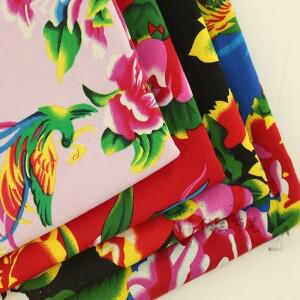 빨간색 면 린넨 프린트 원단 북동부 대형 꽃무늬 가을 겨울 의류 소재 민족 스타일 모란 패턴