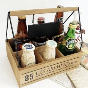 6칸 빈티지 원목 수납박스 미니 화분 음료 병 술 꽂이