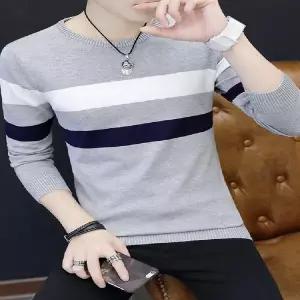 스웨트 스웨터 스?셔츠 오버핏 라운드넥 맨투맨 봄 가을 남자 남성 봄/가을 슬림핏 스트라이프 니트 트렌