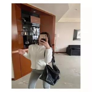 여자 야구 점퍼 가을 겨울 재단 폴라폴리스 따뜻하고 편안한 차이나넥 더블 집업 작은 허리 짧은 코트 재킷