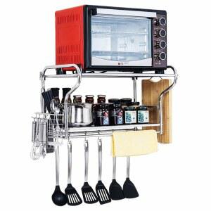 스테인리스 주방 선반 벽걸이 전자레인지 조미료 이중 수납 (사이즈: 592435CM) (64 * 24 35CM)