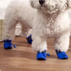 강아지 산책 슈즈 애견신발 양말 부츠 4P 털신발 Qxv7+3Thu