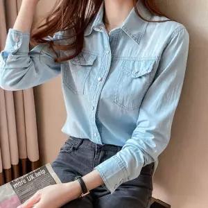 여성 캐주얼 버튼 데님 셔츠 1P 봄가을 청셔츠 청남방 CiO2+6XLQ