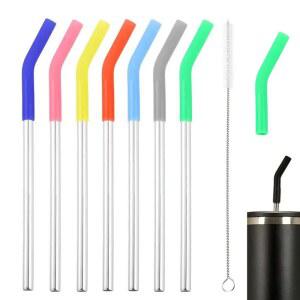 텀블러용 실리콘 팁이 있는 스테인리스 스틸 빨대 재사용 및 교체 가능 컵 물병 용품 40oz 21 5cm