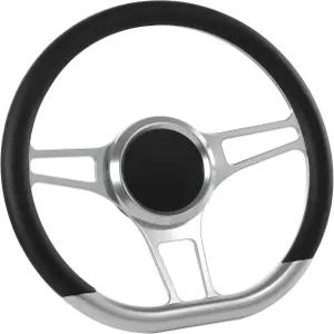 플래시파워 14인치 빌렛 하프 랩 스티어링 휠(볼트 9개 포함) 2인치 접시 및 경적 버튼(블랙)