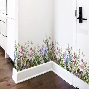 미라부이 큰 식물 잔디 벽 모서리 스티커 꽃과 나비 베이스 보드 스킷팅 라인 침실 거실 계단 주방용