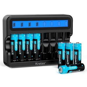 [미국배송] 크라택스 1.5V 충전식 AA 리튬 배터리 8팩 3500MWH 이온 배터리 2.5H 지능형 충전기 1600 사이클로 게임 컨트롤러 장난감 야외 카메라 사용 가능