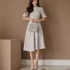 사계절 반팔 밑단 수술 여자 모던룩 트위드 원피스