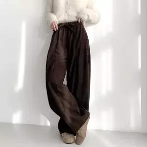 여자 벌룬핏 겨울기모 와이드 골덴 리본벨티드 바지