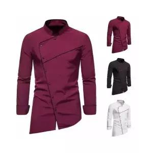 남성셔츠 트렌디 아이템 솔리드 긴팔 빅사이즈 멀티버튼 드레스 캐주얼 얇은 차이나스타일 HT5