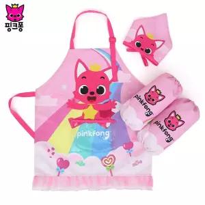 성창 핑크퐁 레인보우 앞치마 토시 두건 3종세트/유아/어린이집/일러스트/초등/가운/방수/귀여운/비닐