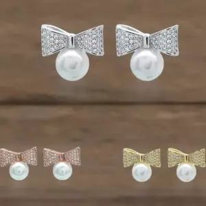 여성용 데일리 진주 큐빅 은침 귀걸이