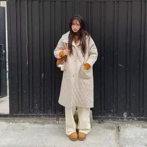 [다잇템] 여성 빅사이즈 패턴 후디 롱 아가일 퍼 코트_24047326_588872