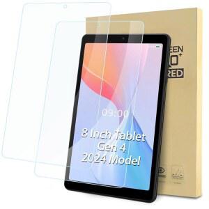 Onn 8인치 4세대 태블릿(2024년형), 강화 유리 투명 필름, 긁힘 방지, 9H 경도, 간편한 설치와 호환되는 Supeak 2팩 스크린 프로텍터