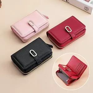 여성지갑 동전수납 다이어리형 여성 인조가죽 원형클립 똑딱이 여학생 중지갑