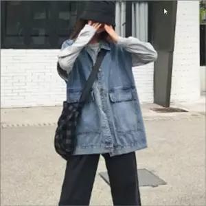 레이어드 오버핏 청자켓 민소매 신상품 포켓 베스트 조끼 트렌드 여자 데님