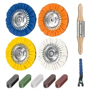 CLANGONE 8인치 에어웨이 버핑 휠 플랜지 프리 설치 5/8인치 Arbor Hole 알루미늄 금속 연마 키트 앵글