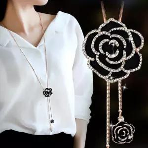 [퍼니메이커]패션 실버 장미 긴 목걸이 크리스탈 길이조절 롱 지르코니아목걸이 패션목걸이 초커목걸이 쥬