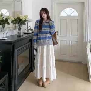 여성 폴리 고무줄 스타일리시 티어드 롱스커트