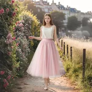 아엘리에 미디 샤스커트 사계절원피스 쉬폰 레이스 망사 밴딩 플레어 셀프웨 플레어스커트 롱원피스 레이어