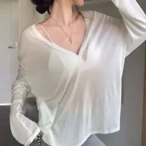 브이넥 루즈핏 시스루 레이어드 긴팔티 NF-12여성면 셔츠 여자