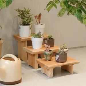 다용도 우드선반 30cm 원목 화분 진열대 3P 세트 다이 정리대 거치대 식물 베란다 주방 다육이 나무 받침대