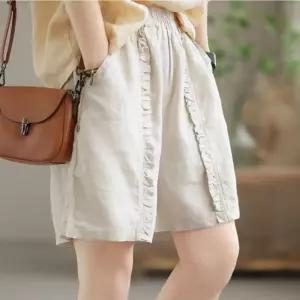 셔링 린넨 5부 밴딩팬츠베이지반바지 브라운 오렌지색 검정 면반 여성밴 여자밴 량5부