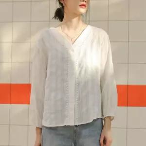 브이넥 펀칭 세로줄 블라우스 LM-0683기본셔츠 심플 봄옷 코디 깔끔