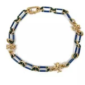 토리버치 롤드 골드 라지 링크 목걸이 초커 그린 블루