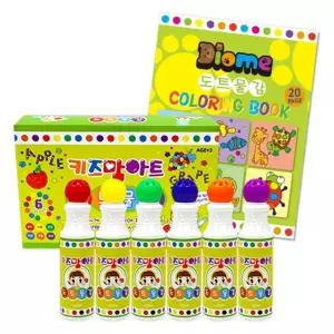키즈맘아트도트물감 6색 레인보우 세트+컬러링북 놀이 미술 찍는 어린이 워셔블 잘지지는 찍기 칠놀이