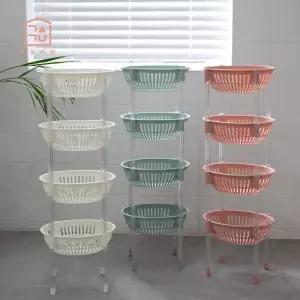 상상초월 다용도 안전수납 주방 욕실 오픈 4단 바스켓바구니 정리 해초 라탄트레이 빨래 발코니선반 베란다