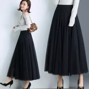 쁘띠 쉬폰 롱 치마 망사 프릴웨이브 밴딩 스커트주름 플라워 여름 봄스커트