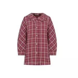 샤트렌 프릴 카라 체크 롱 셔츠_HCEWBL203