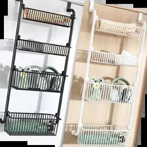 진열대 틈새 4단 선반 철제 문걸이 바구니 정리함 고리형