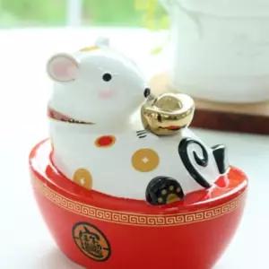 황금 든 흰색쥐 저금통 장식용 인테리어 모형 동물 도자기 선반 테이블 홈데코