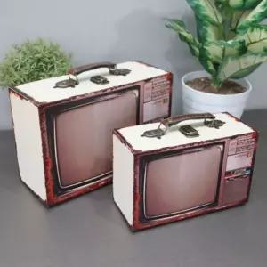 빈티지 텔레비젼 미니 트렁크 가방2P (화이트)홈인테리어 매장 비전 앤틱 엔틱 장식용 소품 촬영 촬영품